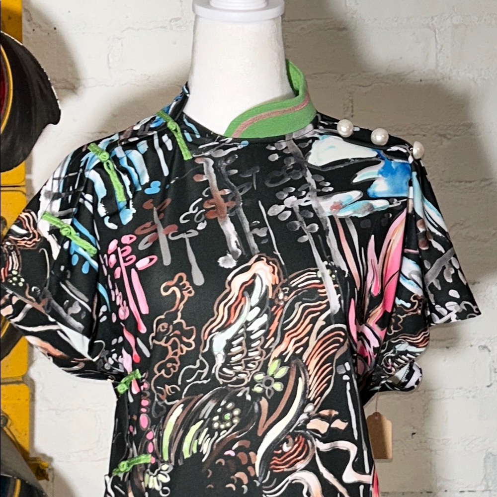 Mukzin Asian inspired Multicolor Graphic Print Dress face and dragon